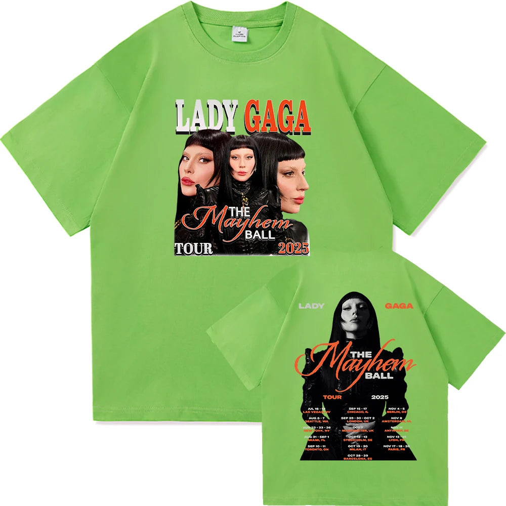 Lady Gaga The Mayhem Ball Tour 2025 T Shirt Fashion Men/Women Aesthetic Hip Hop Vintage T-Shirt Unisex Casual Cotton Tees Shirts
