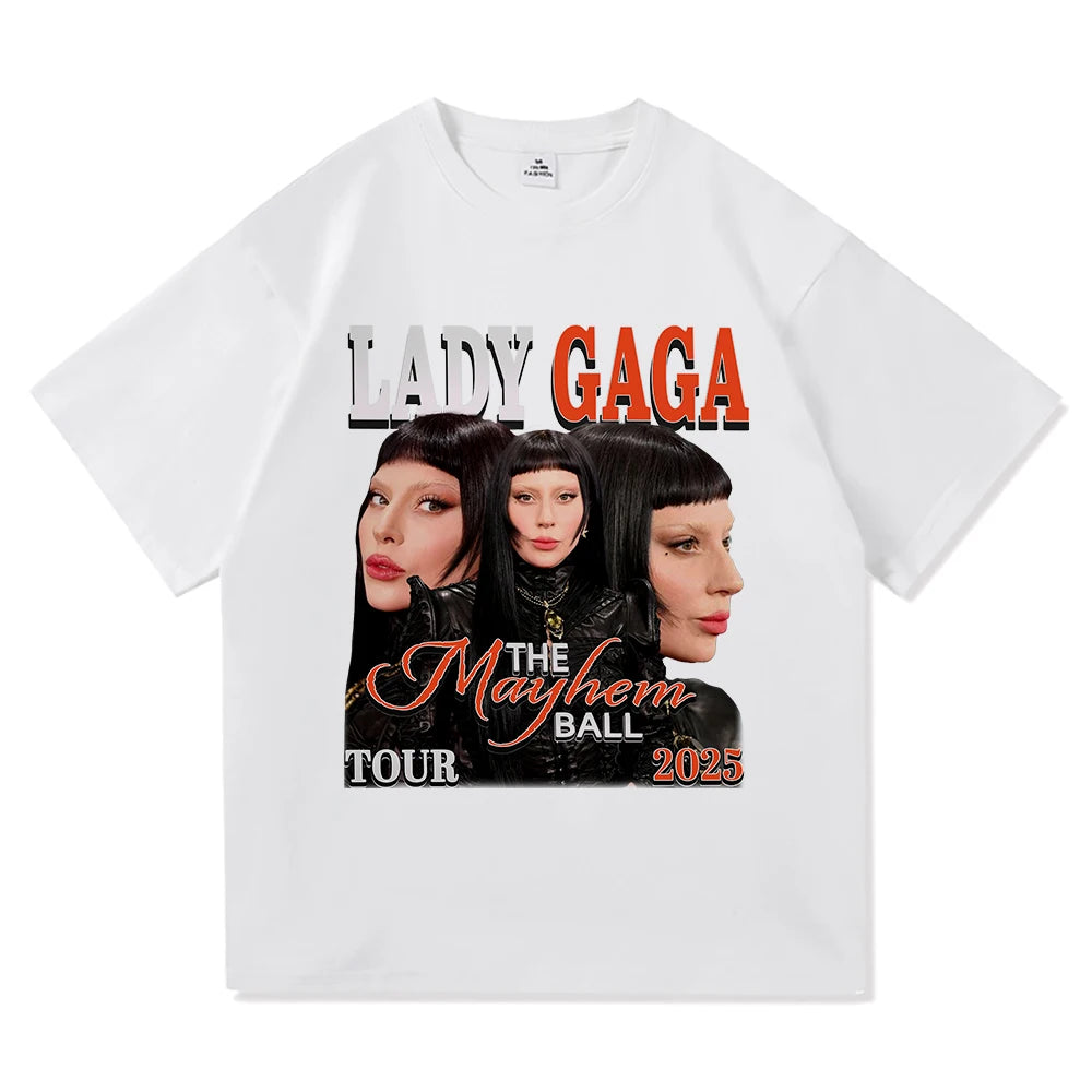 Lady Gaga The Mayhem Ball Tour 2025 T Shirt Fashion Men/Women Aesthetic Hip Hop Vintage T-Shirt Unisex Casual Cotton Tees Shirts